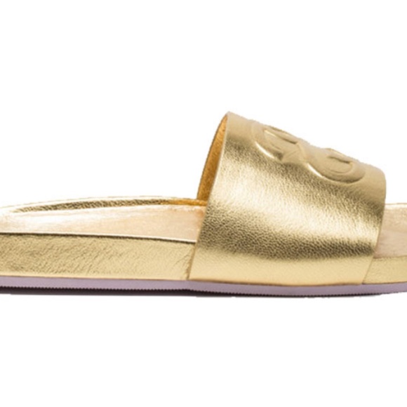 Stussy Solestruck SS Link Slide Sandals Gold 100% Leather - Picture 2 of 4